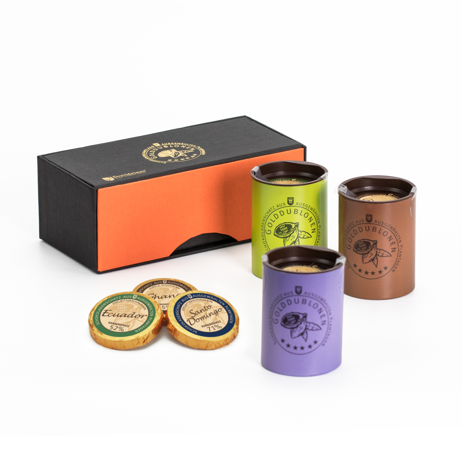 0212 Magnetpackung Elegance mit Golddublonen, Zartbitter