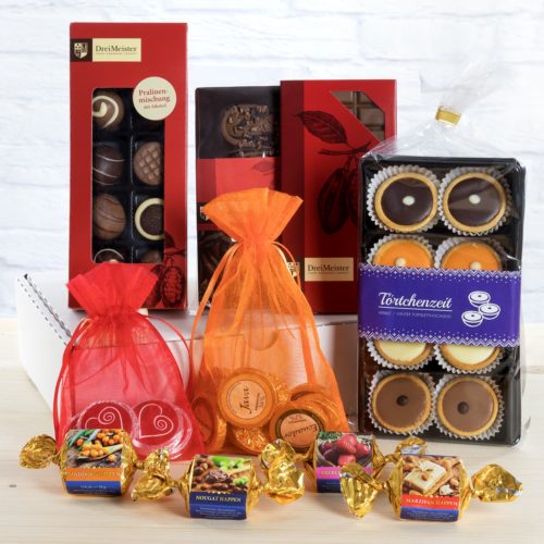 DreiMeister Probierpaket mit verschiedenen Schokoladen, Pralinen und Trüffeln, Happen und Torteletts