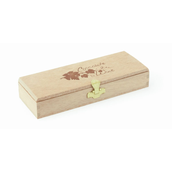 Elegante Holzkiste mit Branding "Chocolate for Wine", 6 Dublonen