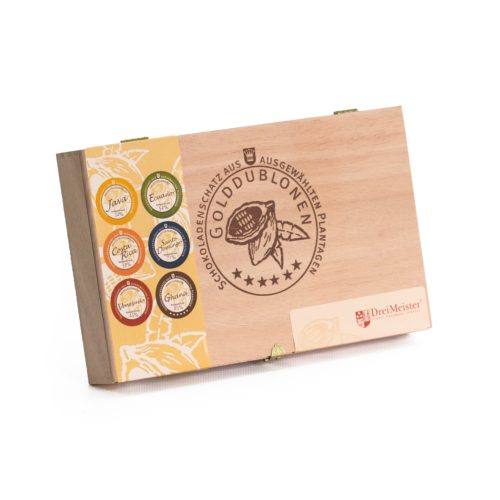Holzkiste mit Branding, 45 Golddublonen