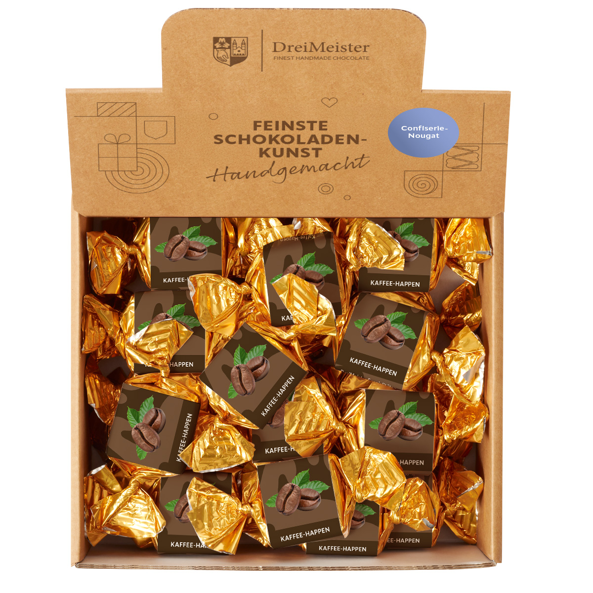 30 Kaffee Nougat-Happen im Display